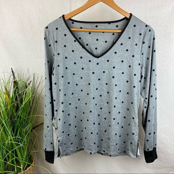 Kate Spade Gray & Black Polka Dot Print Soft Long Sleeve Tee T Shirt Top S - Picture 1 of 4